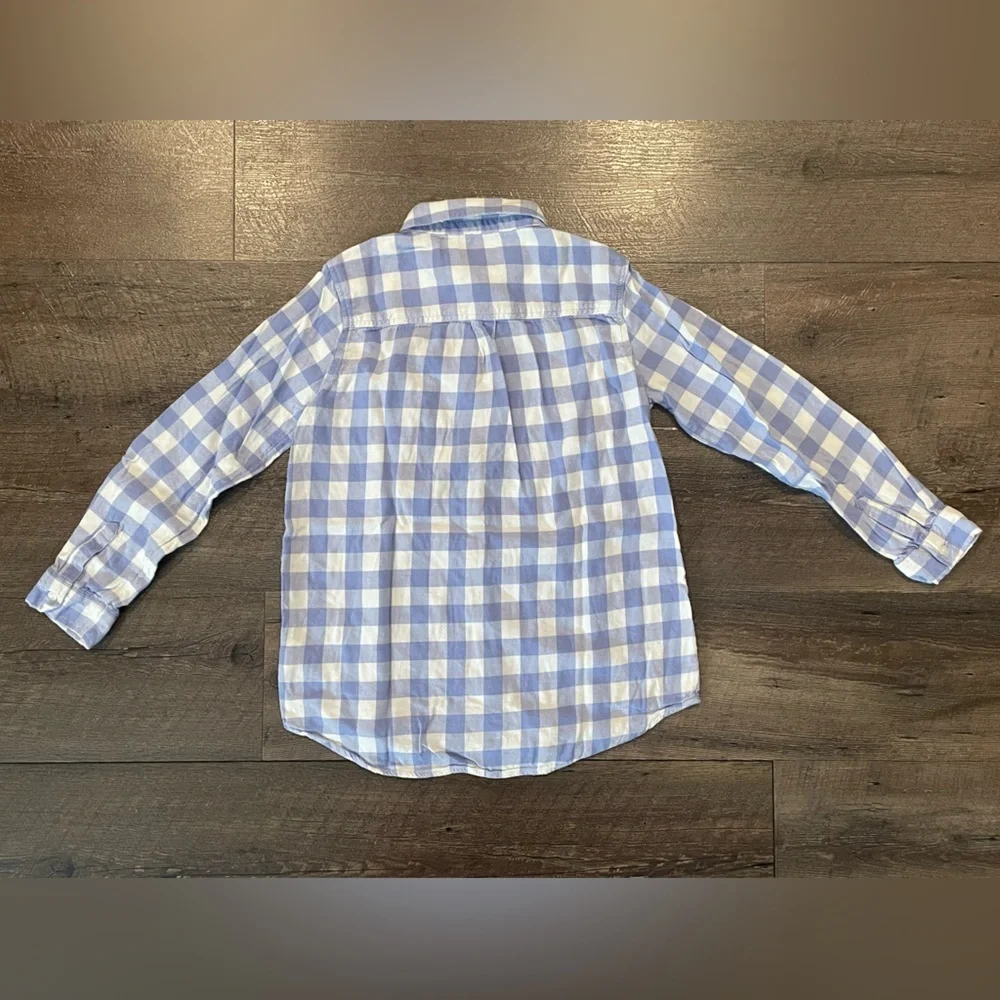 GAP Kid’s Light Blue and White Gingham Plaid  Button Down Shirt Size L 10-11 yrs